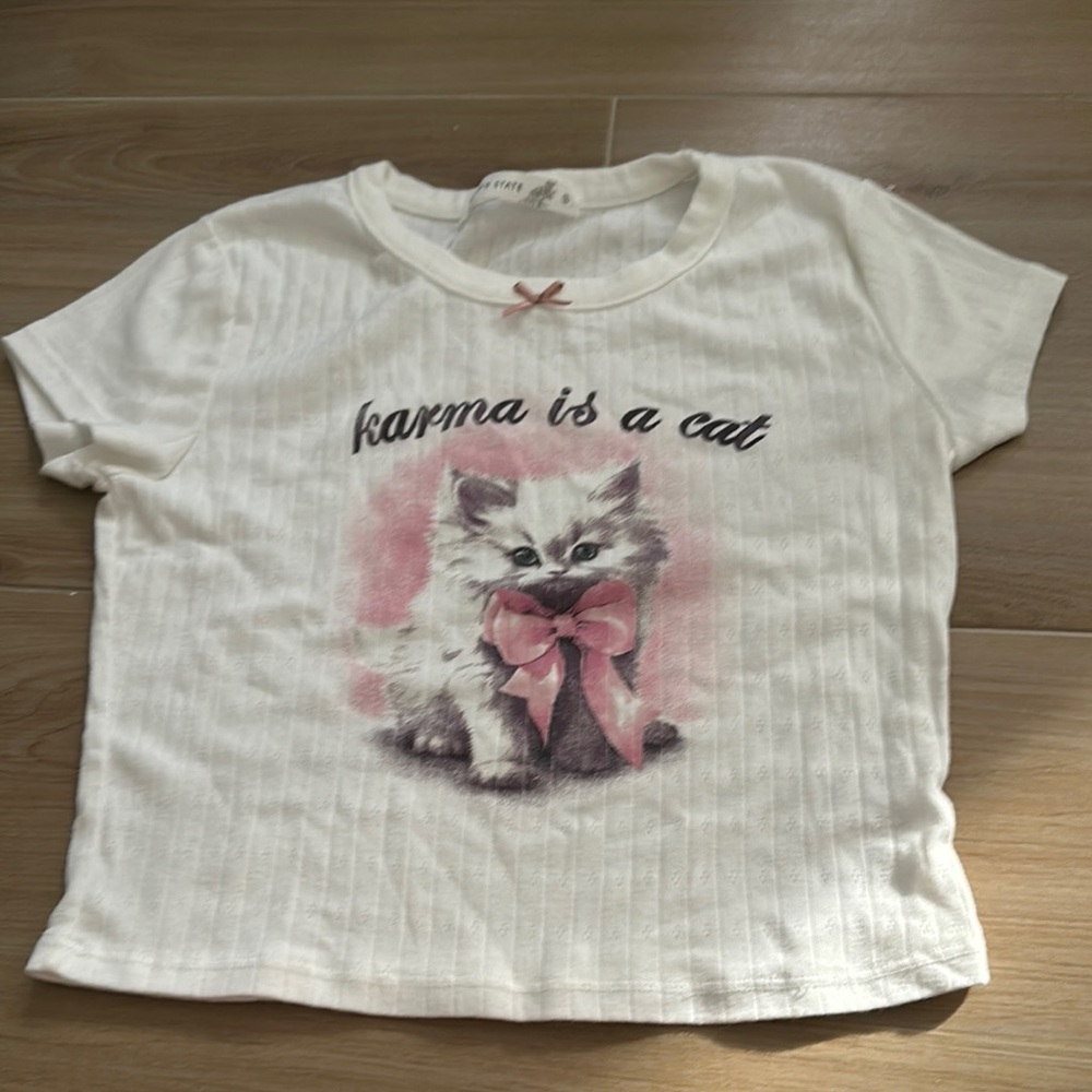 White Kids T-Shirt with Cat Print
